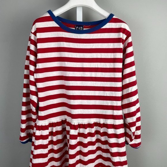 Vintage 90s Girls GAP Red White Blue Stripe‎ Long Sleeve Play Dress M - Picture 2 of 5